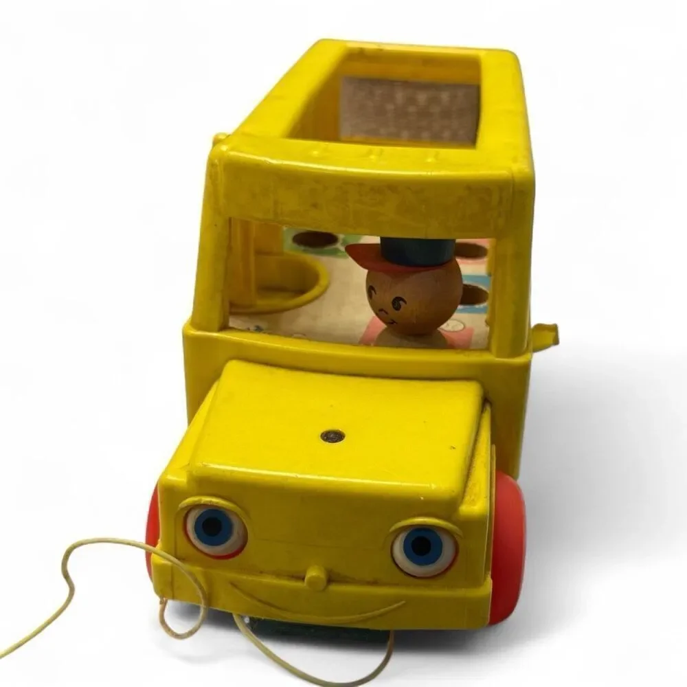 Vintage 1965 Fisher Price Little People School Bus Original Pull Toy